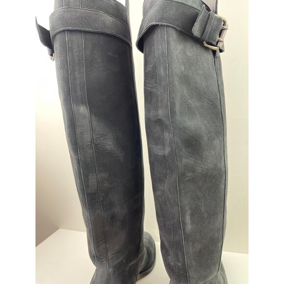 FENDI Black Nubuck Leather Knee High Riding Boots Almond Toe Heel Size 38 ITALY - Picture 9 of 14